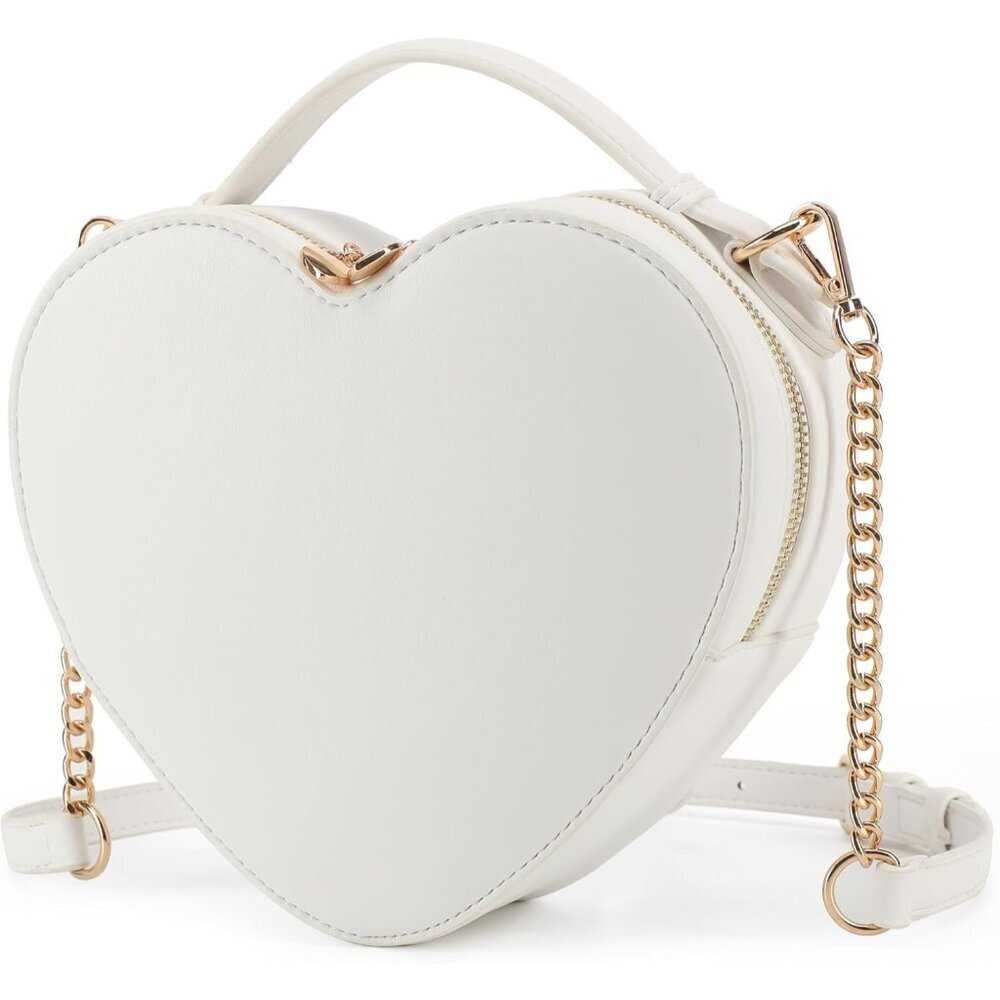 Women's White Heart Shape Zip Around Imported Polyester Crossbody Bag